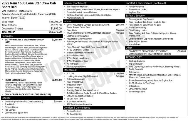 2022 RAM 1500 Lone Star Crew Cab 4x2 5'7" Box
