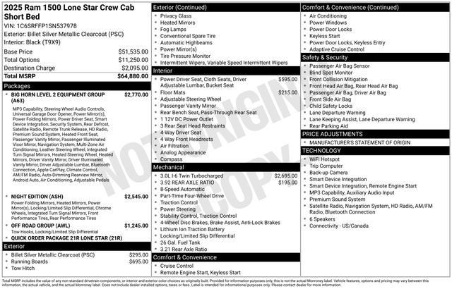 2025 RAM 1500 Lone Star Crew Cab 4x4 5'7" Box
