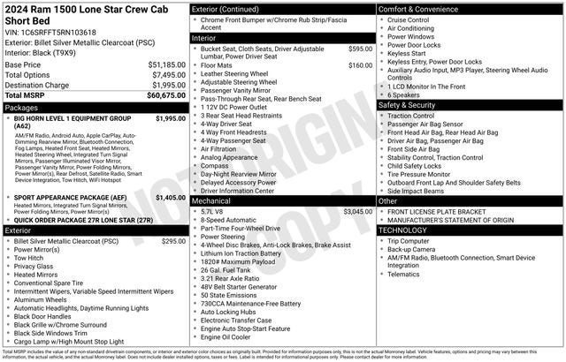 2024 RAM 1500 Lone Star Crew Cab 4x4 5'7" Box