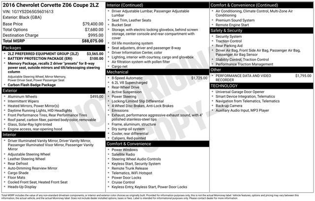 2016 Chevrolet Corvette Z06 Z06 2LZ