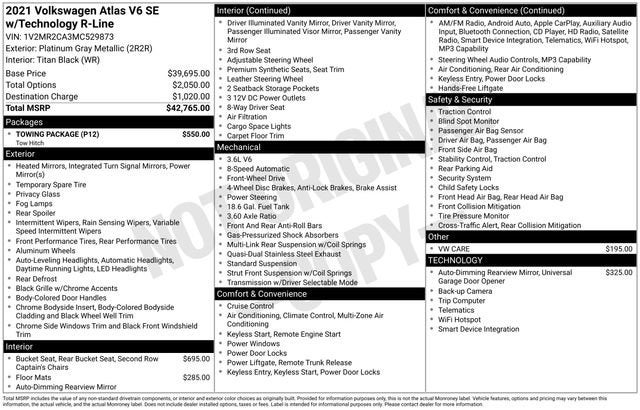 2021 Volkswagen Atlas 3.6L V6 SE w/Technology R-Line