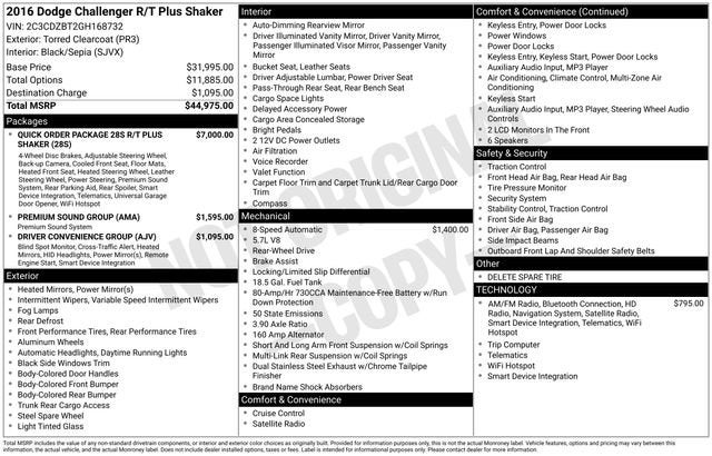 2016 Dodge Challenger R/T Plus Shaker