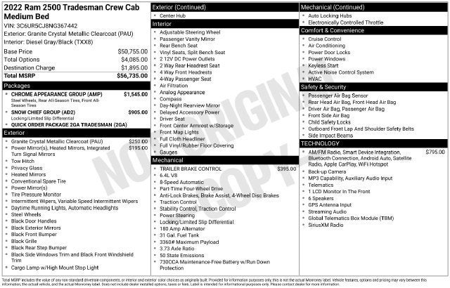 2022 RAM 2500 Tradesman Crew Cab 4x4 6'4" Box