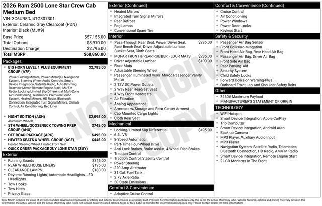 2026 RAM 2500 Lone Star Crew Cab 4x4 6'4" Box