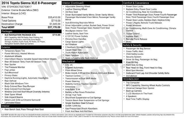 2016 Toyota Sienna XLE 8 Passenger